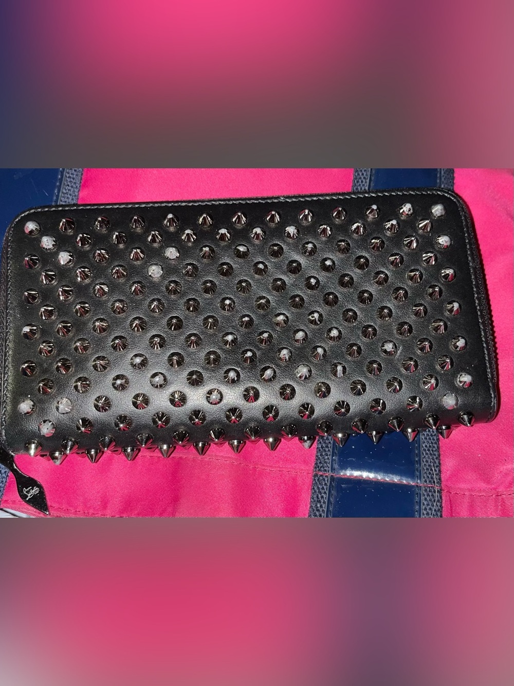 Christian Louboutin Black Studded Zip-Around Wallet